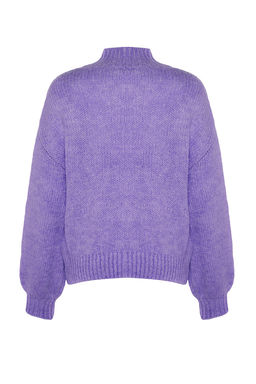 Mor Yumusak Dokulu Kal?n Bisiklet Yaka Triko Kazak TWOAW24KZ00290