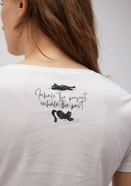 Kedi Bask?l? Beyaz Tisort - Mavi фото 5