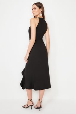 TRENDYOLMILLA Siyah Astarl? Volanl? Dokuma S?k Abiye Elbise TPRAW19BB0144 фото 13