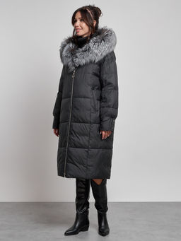 Пальто утепленное с чернобуркой зимнее женское черного цвета 133156Ch - Visdeer фото 18