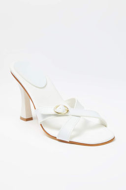 Trendyol Shoes Kahverengi Gold Tokal? Kare Burun Kad?n Topuklu Terlik TAKSS25TO00035 - Trendyolmilla фото 5