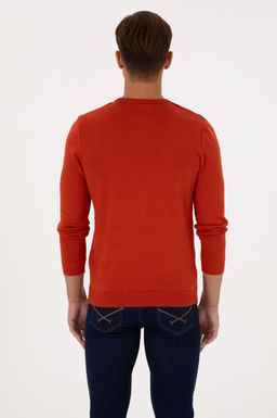 Erkek Slim Fit Bisiklet Yaka Kiremit Basic Kazak