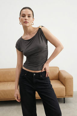 Trendyolmilla Antrasit Modal Dokumlu Aksesuar Detayl? Orme Bluz TWOSS25BZ00561  фото 6