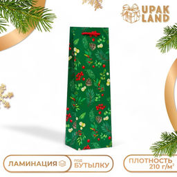 Пакет подарочный новогодний под бутылку, упаковка Веточки, 12?36?8.5 см