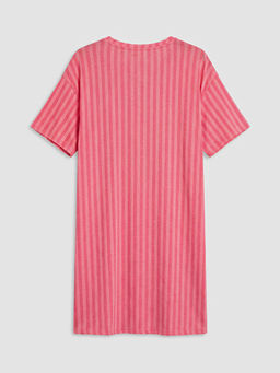 Bisiklet Yaka ?izgili Kad?n Gecelik