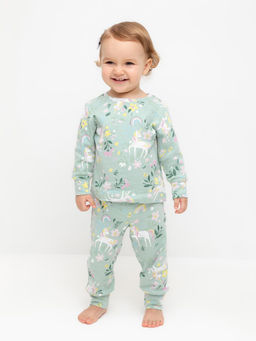 К 1552/голубая дымка,единороги в цветах пижама д/дет яс