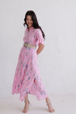 Платье-рубашка удлинённое розовое с принтом - Martichelli фото 3