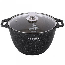 Кастрюля с антипригарным покрытием 3л, д24,5см "Мрамор темный", h12см, литая, стеклянная жаропрочная крышка, линия "Marble Induction" (Россия)