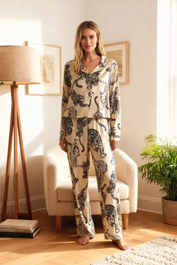 Trendyolmilla Antrasit Kaplan Desenli Viskon Dokuma Pijama Tak?m? THMAW24PT00092  фото 23