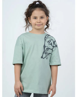 Футболка Эштон оверсайз Принт-Волк, цвет св.Хаки, кулирка 100% х/б