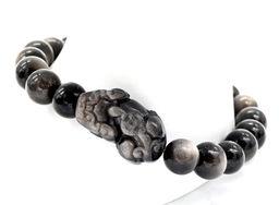 Обсидиан иризирующий браслет шарик 8мм с Драконом