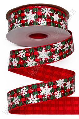Лента репсовая 2,5 см*20 ярд "Новогодняя" SF-7331, №1