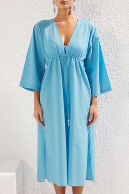 TRENDYOLMILLA Zebra Desenli Maxi Dokuma Buzgu Detayl? %100 Pamuklu Plaj Elbisesi TBESS25EL00017  фото 18