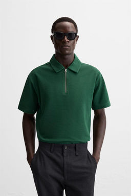 TEXTURED WEAVE POLO SHIRT WITH ZIP - Zara фото 12