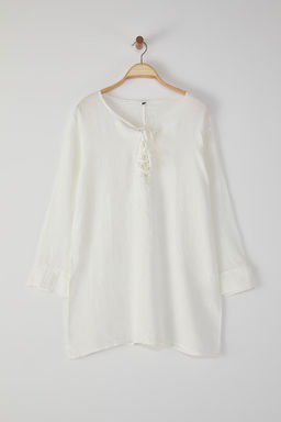 TRENDYOLMILLA Beyaz Mini Dokuma %100 Keten Baglamal? Plaj Elbisesi TBESS25EL00104  фото 6