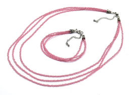 Колье с браслетом из шпинели цв.розовый, 3 нити, шарик гр.2мм, 47см, 19см, 15г