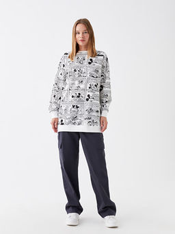 Bisiklet Yaka Mickey ve Arkada?lar? Bask?l? Uzun Kollu Oversize Kad?n Sweatshirt Tunik