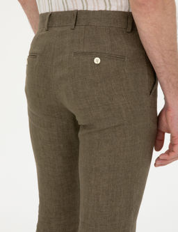 Haki Slim Fit %100 Keten Pantolon