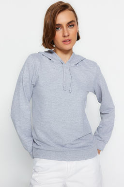 Gri Basic Kapusonlu Ince Orme Sweatshirt TWOAW20SW0059