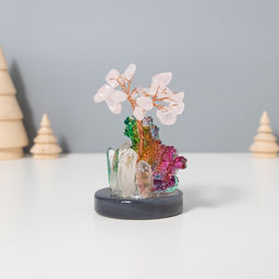 Фигурка «Деревце под защитой дракона», стекло, металл, 18 камней, розовый, 5.5×5.5×9 см