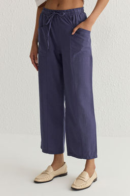 TRENDYOLMILLA Indigo Keten Icerikli Beli Lastikli Straight/Duz Kesim Dokuma Pantolon TWOSS25PL00016 фото 8