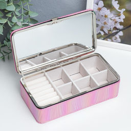 Шкатулка кожзам для украшений Полосы.Текстура. Красная переливы 6х9,8х18,5 см - Simaland фото 10