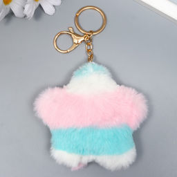 Цена за 2 шт. Брелок для ключей на кольце на карабине Пушистик. Полосатая звёздочка, на сумку, рюкзак, пастель, d=8 см