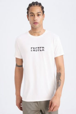 DeFactoFit Slim Fit Dar Kesim Bisiklet Yaka Bask?l? Sporcu K?sa Kollu Tisort