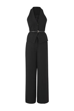 Siyah Premium Kumas Cizgili Kemerli Yelek Pantolon Dokuma Alt - Ust Tak?m TWOAW26AU00069 - Trendyolmilla фото 4