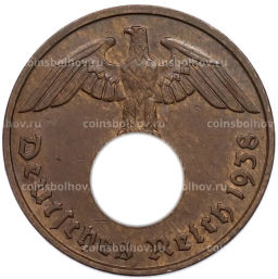 Монета 2 рейхспфеннига 1938 года J Германия