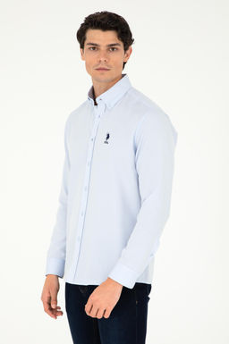 Мужская голубая базовая рубашка с длинным рукавом