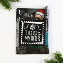 Подарочный набор новогодний, блокнот 9×9 см, ручка пластик «100% мужик»