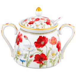 Сахарница 400 мл 15*10*11,5 см "Маки" с ложкой, фарфор NEW BONE CHINA