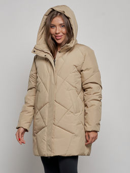 Зимняя женская куртка модная с капюшоном светло-коричневого цвета 52361SK