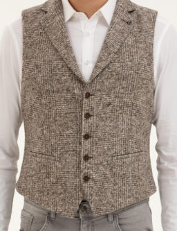 Bej Slim Fit Y_n Kar___ml_ Dokuma Yelek
