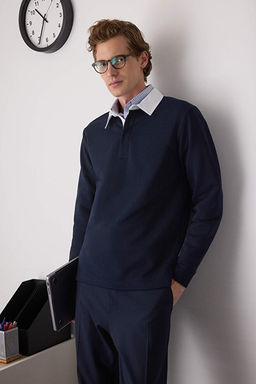 Lacivert Yeni Oversize/Geni_ Kesim Yakas_ Dokuma Polo Yaka Sweatshirt TMNAW26SW00012