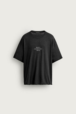 CAMISETA LAVADA RELAXED FIT TEXTOS / Negro - Zara фото 5