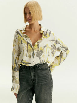 Рубашка с цветочным принтом из 100% вискозы, B3177/narcis - Emka фото 4