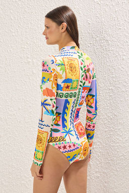 TRENDYOLMILLA Tropikal Desenli Sorfcu Fermuarl? Regular Mayo TBESS25MA00119  фото 9