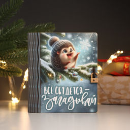 Новогодняя деревянная шкатулка-книга «Ёж» 14×12х5 см