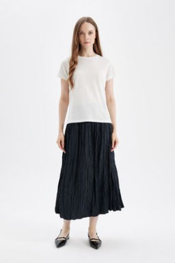 A Kesim Basic Duz Saten Maxi Etek