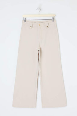 Ekru DOKUMLU Kemer Detayl? %100 Pamuk Yuksek Bel K?sa Wide Leg Jeans TWOSS26JE00208 - Trendyolmilla фото 6