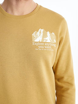 Bisiklet Yaka Bask?l? Erkek Kal?n Sweatshirt