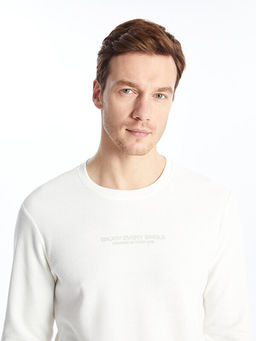 Bisiklet Yaka Uzun Kollu Bask?l? Erkek Sweatshirt