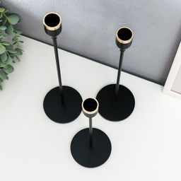 Набор подсвечников на 1 свечу «Классика», 3 шт., чёрный, 24×8×8 см, 29×8×8 см, 34×8×8 см