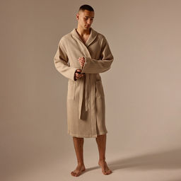 Халат вафельный мужской SL HOME: Basic «Саббиа», размер S, хлопок 100%, коричневый