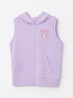 Kap??onlu Bask?l? K?z ?ocuk Fermuarl? Yelek