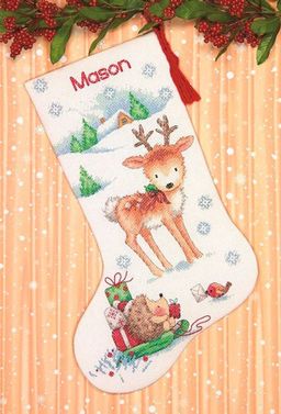 Набор для вышивания DIMENSIONS 70-08978 Новогодний носок от лесных друзей 41