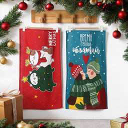 Набор кухонный полотенец Доляна Merry catmas, 35?60 см - 2 штуки, 100% хлопок, 160 г/м?