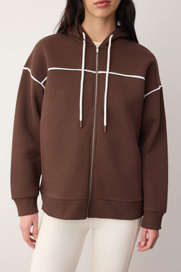 Lacivert Kapusonlu ve Biye Detayl? Oversize/Genis Kal?p Orme Sweatshirt TWOAW26SW00106 - Trendyolmilla фото 11